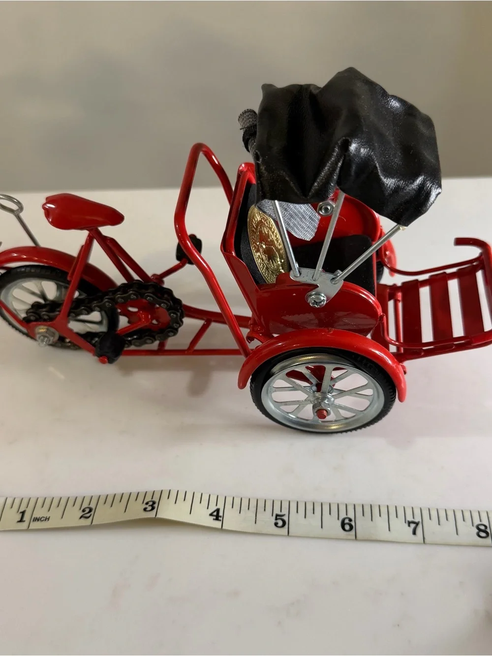 Miniature die cast Red Tricycle Rickshaw with Black Canopy, souvenir- Vietnam